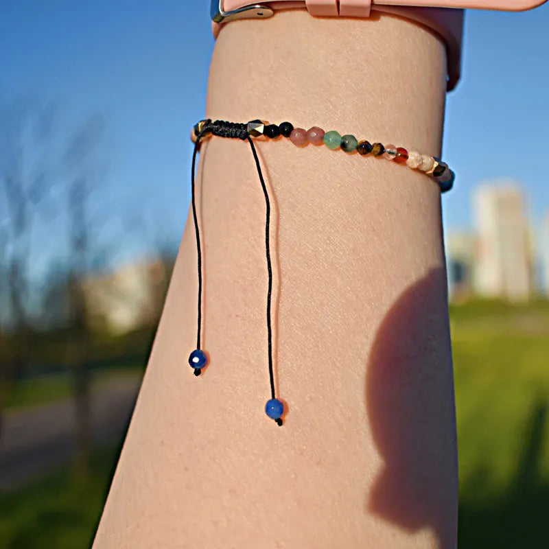 7 Chakras Rainbow Color Bracelet Natural Stone Charm Bracelet Ladies String Adjustable Beaded Healing Crystal Bracelet Jewelry