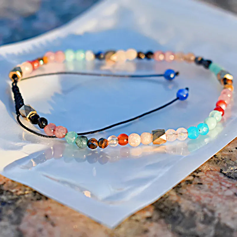 7 Chakras Rainbow Color Bracelet Natural Stone Charm Bracelet Ladies String Adjustable Beaded Healing Crystal Bracelet Jewelry