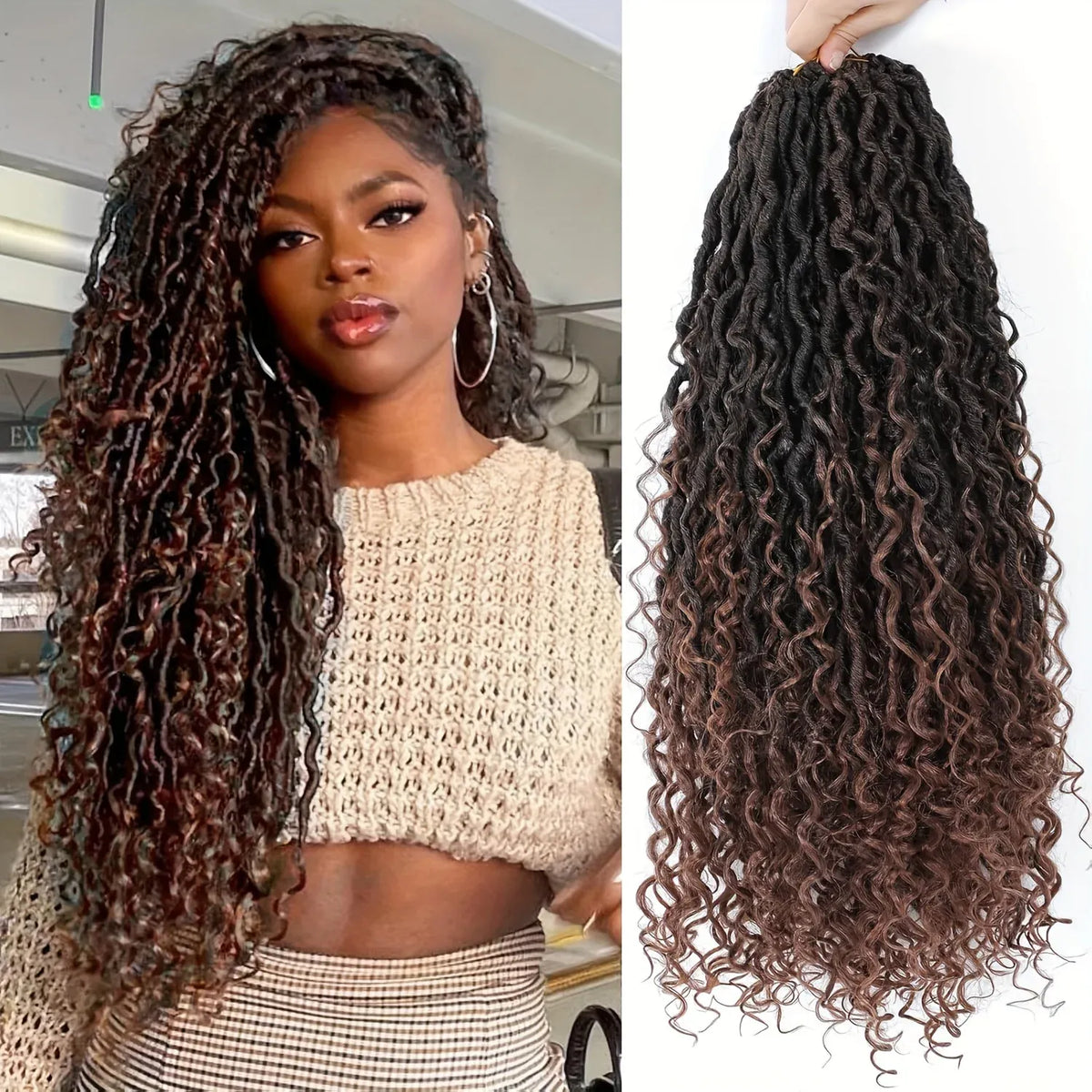 7 Packs Goddess Locs Crochet Hair, Boho River Locs with Curly Ends, Synthetic Faux Locs Braiding Hair Extensions for Women