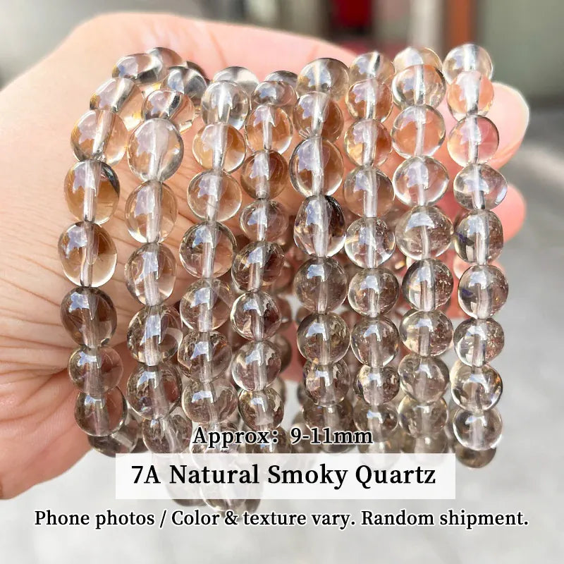 7A Natural Stone Smoky Crystal Quartz Sugar Candy Beads Bracelet Healing Crystal Jewelry for Grounding Stress Relief Unisex Gift