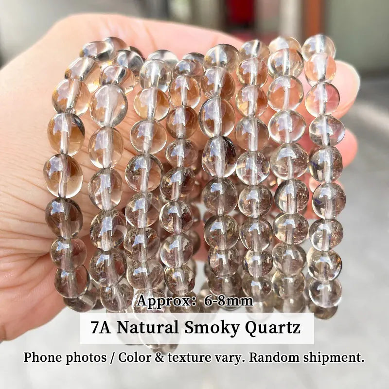 7A Natural Stone Smoky Crystal Quartz Sugar Candy Beads Bracelet Healing Crystal Jewelry for Grounding Stress Relief Unisex Gift