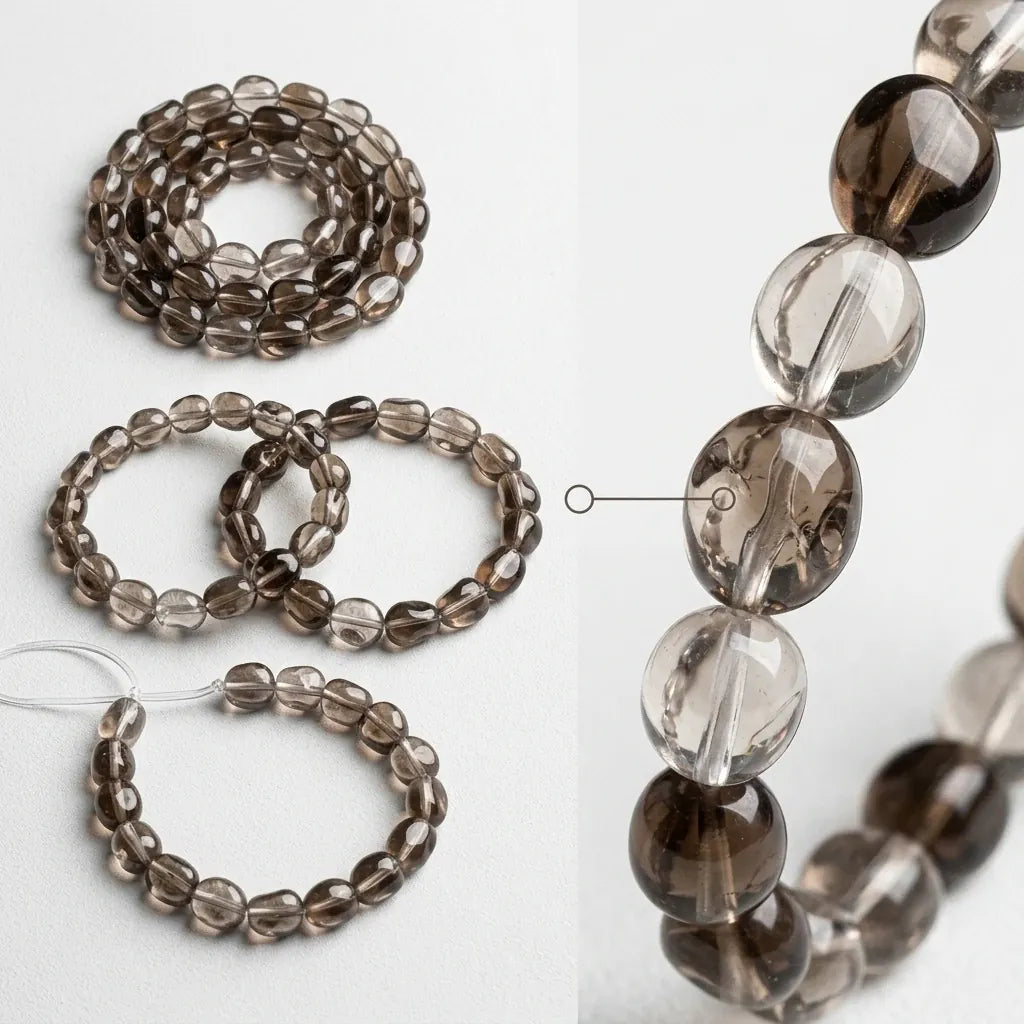 7A Natural Stone Smoky Crystal Quartz Sugar Candy Beads Bracelet Healing Crystal Jewelry for Grounding Stress Relief Unisex Gift