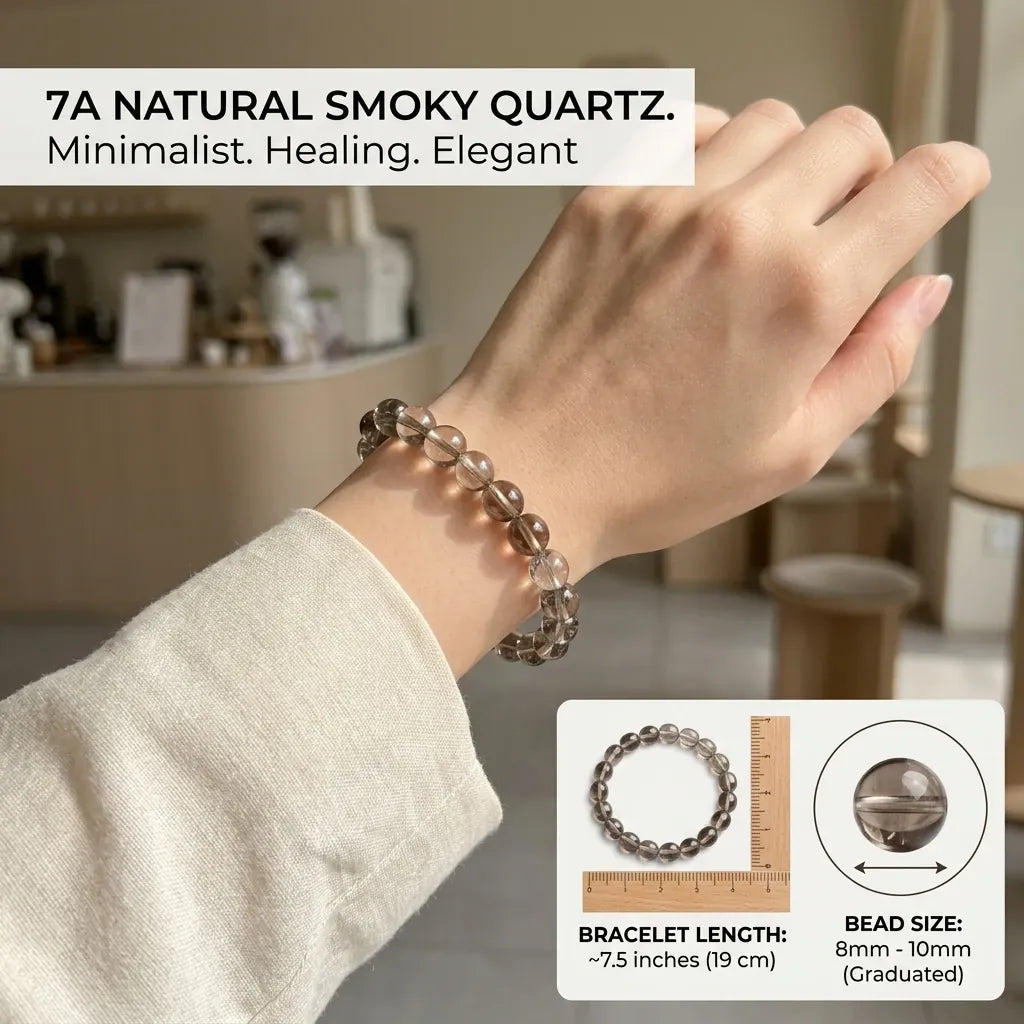 7A Natural Stone Smoky Crystal Quartz Sugar Candy Beads Bracelet Healing Crystal Jewelry for Grounding Stress Relief Unisex Gift