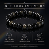 7A Rainbow Obsidian Natural Gemstone Bead Bracelet, Crystal Stretch Bracelet for Women and Men