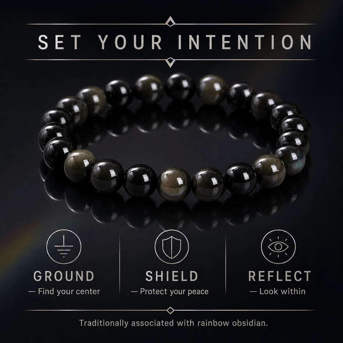 7A Rainbow Obsidian Natural Gemstone Bead Bracelet, Crystal Stretch Bracelet for Women and Men