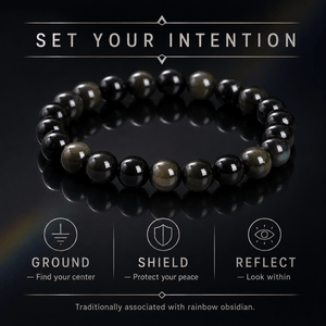 7A Rainbow Obsidian Natural Gemstone Bead Bracelet, Crystal Stretch Bracelet for Women and Men
