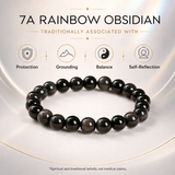 7A Rainbow Obsidian Natural Gemstone Bead Bracelet, Crystal Stretch Bracelet for Women and Men