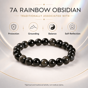 7A Rainbow Obsidian Natural Gemstone Bead Bracelet, Crystal Stretch Bracelet for Women and Men
