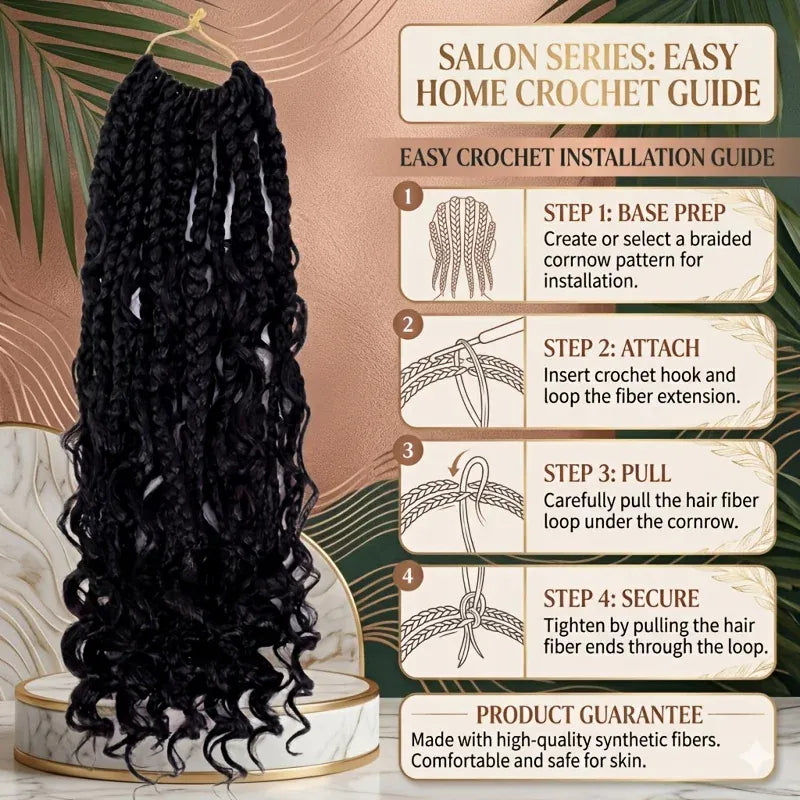 8 Packs Goddess Box Braids Crochet Hair 22 Inch Ombre Boho Box Braids with Curly Ends Soft Lightweight Synthetic Braiding Hair for Women