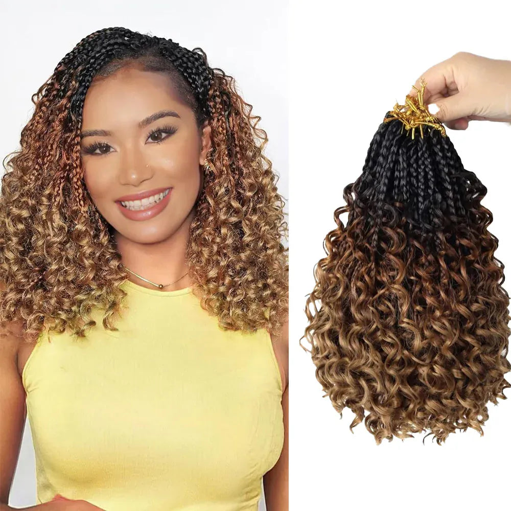 8 Packs Goddess Box Braids Crochet Hair 22 Inch Ombre Boho Box Braids with Curly Ends Soft Lightweight Synthetic Braiding Hair for Women