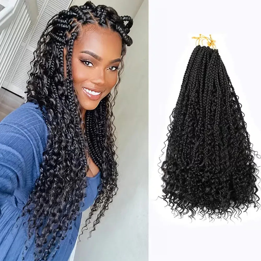 8 Packs Goddess Box Braids Crochet Hair 22 Inch Ombre Boho Box Braids with Curly Ends Soft Lightweight Synthetic Braiding Hair for Women