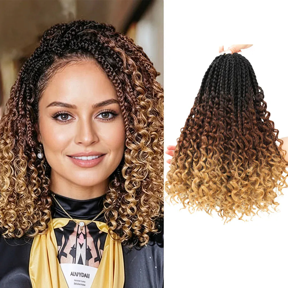 8 Packs Goddess Box Braids Crochet Hair 22 Inch Ombre Boho Box Braids with Curly Ends Soft Lightweight Synthetic Braiding Hair for Women