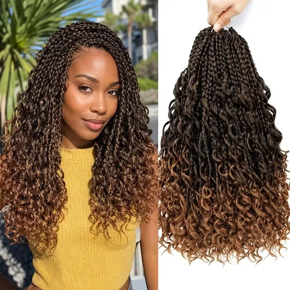 8 Packs Goddess Box Braids Crochet Hair 22 Inch Ombre Boho Box Braids with Curly Ends Soft Lightweight Synthetic Braiding Hair for Women