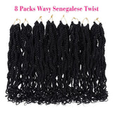 8 Packs Wavy Senegalese Twist Crochet Hair with Curly Ends, 8 Inch Black Synthetic Pre Looped Short Crochet Braids,