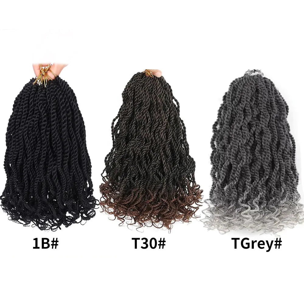 8 Packs Wavy Senegalese Twist Crochet Hair with Curly Ends, 8 Inch Black Synthetic Pre Looped Short Crochet Braids,