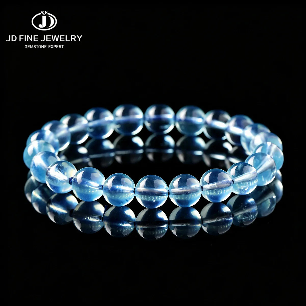 8A Natural Ice Translucent Blue Aquamarine Beaded Bracelet Healing Semi-Precious Gemstone Jewelry Peace Protection