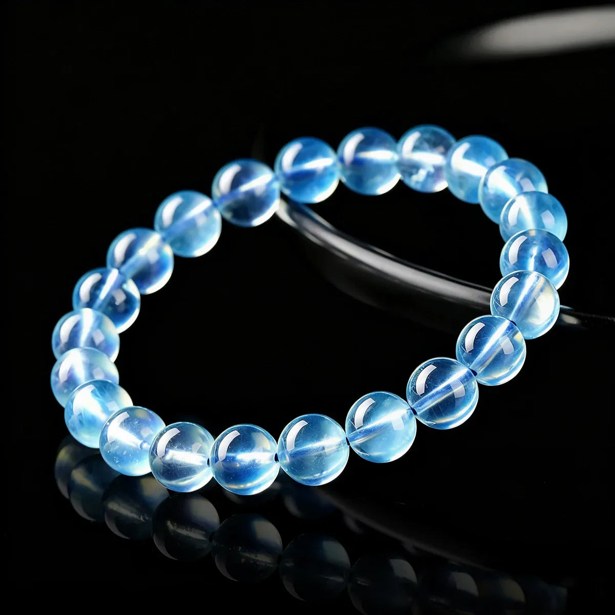 8A Natural Ice Translucent Blue Aquamarine Beaded Bracelet Healing Semi-Precious Gemstone Jewelry Peace Protection