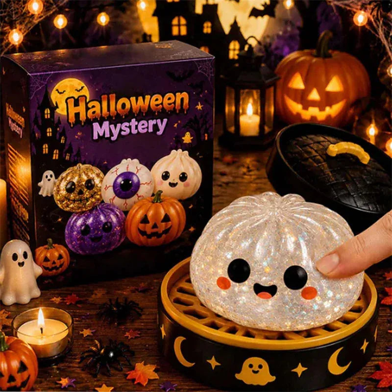 8cm Halloween dumpling squishy toy from HSF Marketplace, soft, slow-rising stress relief sensory fidget toy, kawaii Halloween design