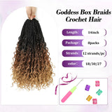 9 Packs Goddess Box Braids Crochet Hair for Black Women 14 Inch Crochet Box Braids Bohemian Boho Crochet Braids Hair with curly ends Synthetic Braiding Hair Extensions