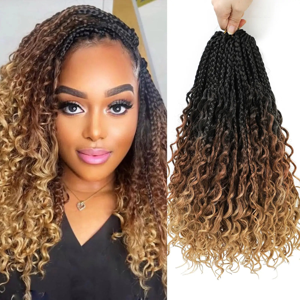 9 Packs Goddess Box Braids Crochet Hair for Black Women 14 Inch Crochet Box Braids Bohemian Boho Crochet Braids Hair with curly ends Synthetic Braiding Hair Extensions