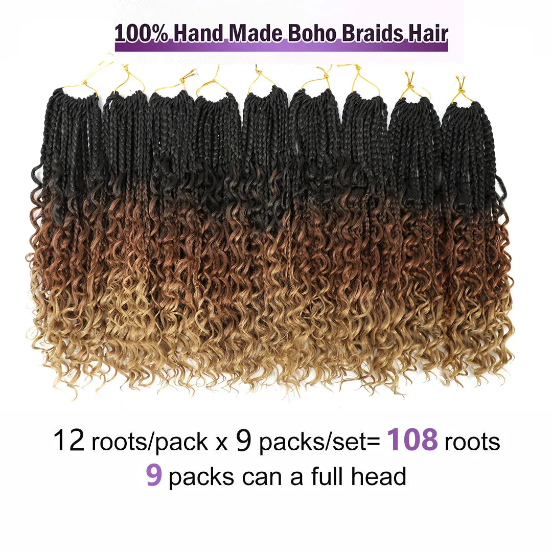 9 Packs Goddess Box Braids Crochet Hair for Black Women 14 Inch Crochet Box Braids Bohemian Boho Crochet Braids Hair with curly ends Synthetic Braiding Hair Extensions