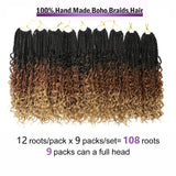 9 Packs Goddess Box Braids Crochet Hair for Black Women 14 Inch Crochet Box Braids Bohemian Boho Crochet Braids Hair with curly ends Synthetic Braiding Hair Extensions