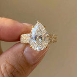 925 Sterling Silver Luxury Gold Color Water Drop CZ Wedding Rings for Women Brilliant White Cubic Zirconia Engagement Jewelry