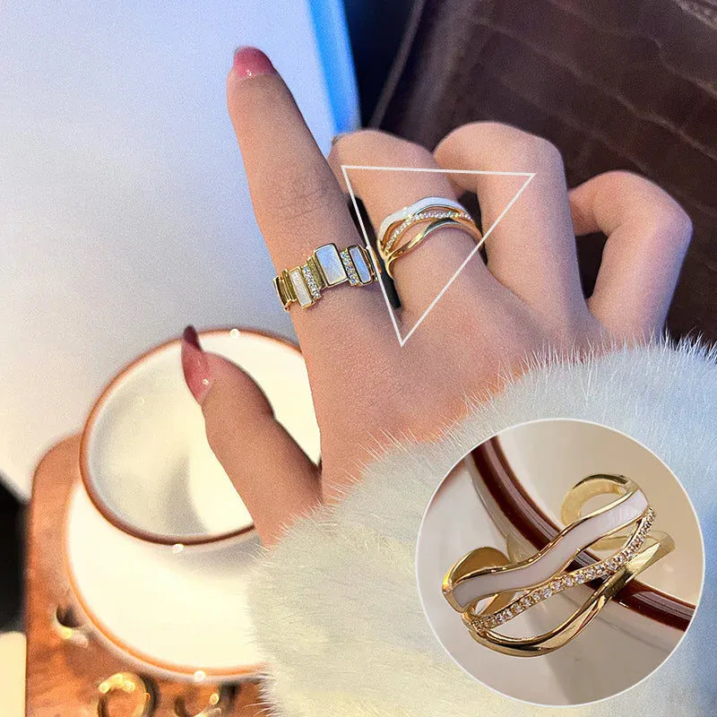 925 Sterling Silver Open Finger Ring Golden Enamel Donut Dazzling Geometric Punk For Women Jewelry Gift Dropship Wholesale