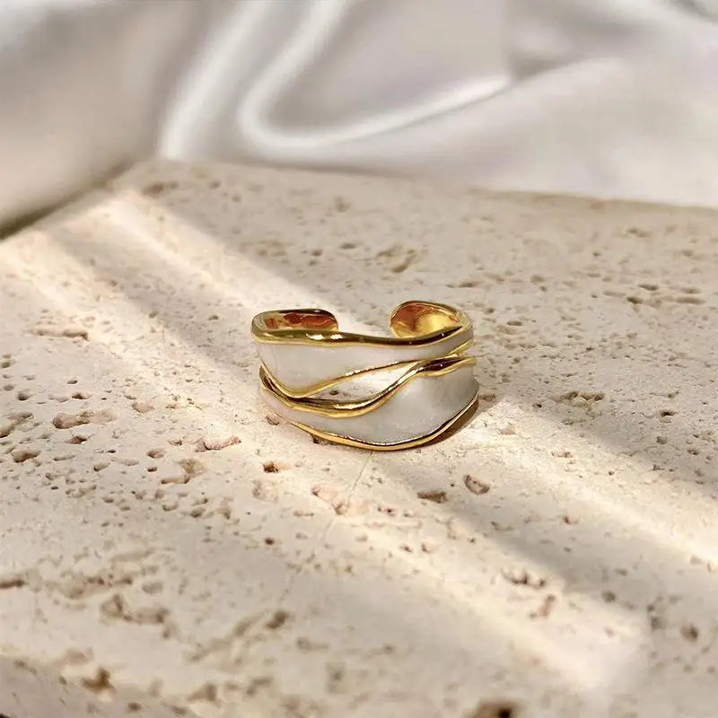 925 Sterling Silver Open Finger Ring Golden Enamel Donut Dazzling Geometric Punk For Women Jewelry Gift Dropship Wholesale