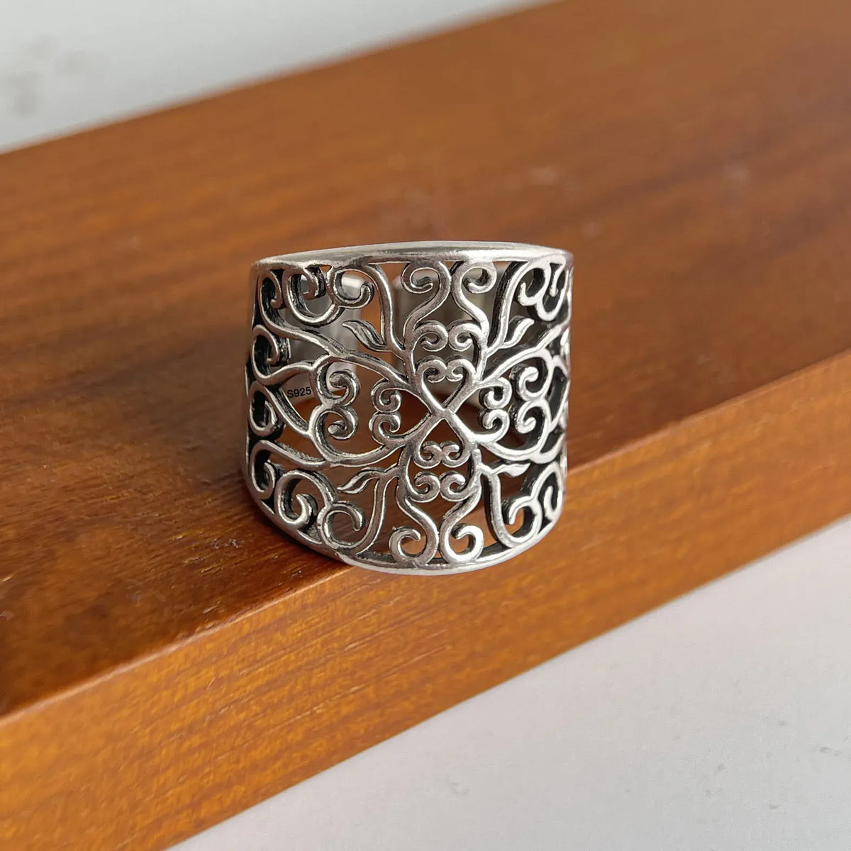 925 Sterling Silver Rings For Women Geometric Fine Jewelry Finger Adjustable Retro Flower Hollow Ring For Party Birthday Gift