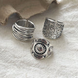 925 Sterling Silver Rings For Women Geometric Fine Jewelry Finger Adjustable Retro Flower Hollow Ring For Party Birthday Gift