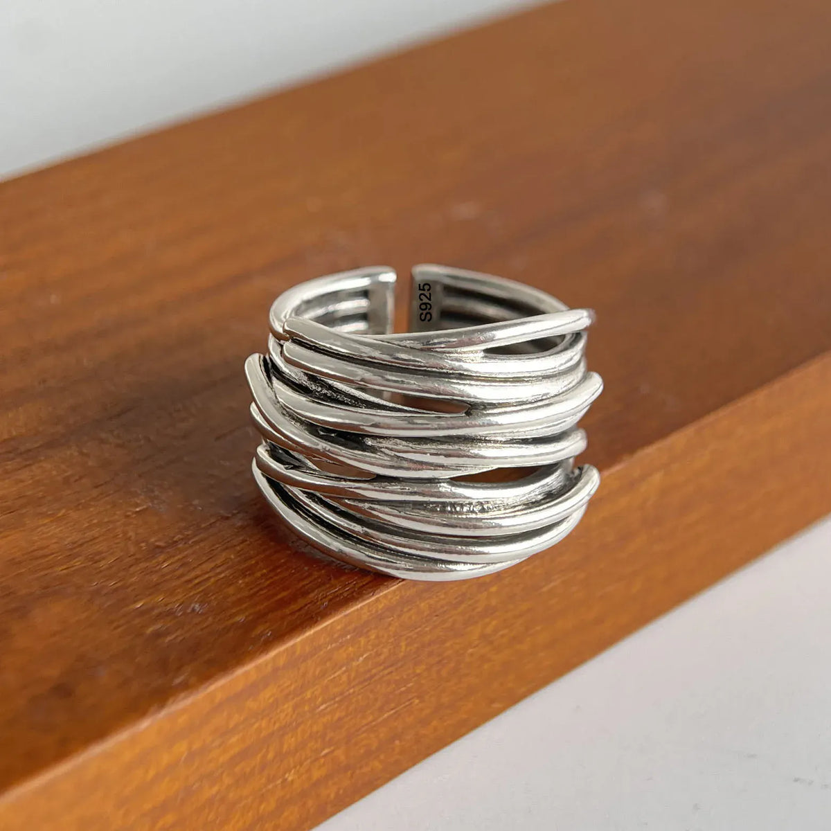 925 Sterling Silver Rings For Women Geometric Fine Jewelry Finger Adjustable Retro Flower Hollow Ring For Party Birthday Gift