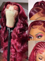 99j Burgundy Body Wave Human Hair Wigs 13x6 HD Lace Frontal Wig Brazilian 200 250 Density 30 40 Inch Red Colored Lace Front Wig