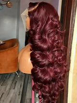 99j Burgundy Body Wave Human Hair Wigs 13x6 HD Lace Frontal Wig Brazilian 200 250 Density 30 40 Inch Red Colored Lace Front Wig