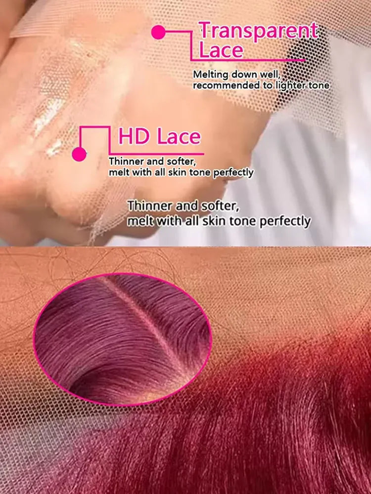 99j Burgundy Body Wave Human Hair Wigs 13x6 HD Lace Frontal Wig Brazilian 200 250 Density 30 40 Inch Red Colored Lace Front Wig