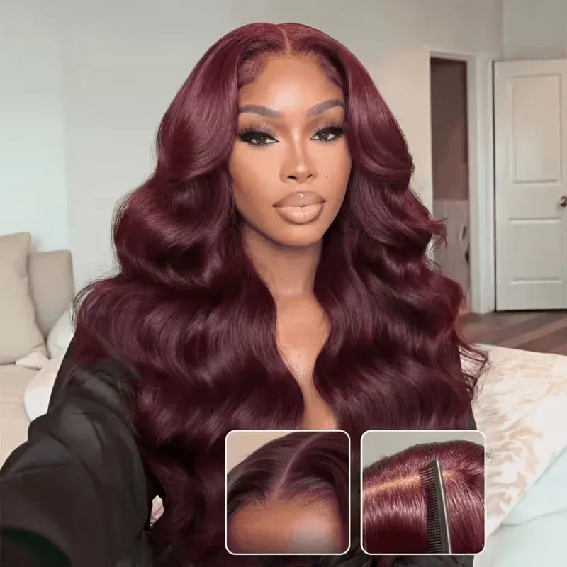 99J Burgundy Lace Front Wigs Human Hair Body Wave 13X4 Natural HD Lace Wig Human Hair 40 46 Inches 200 Density  PrePlucked Wigs