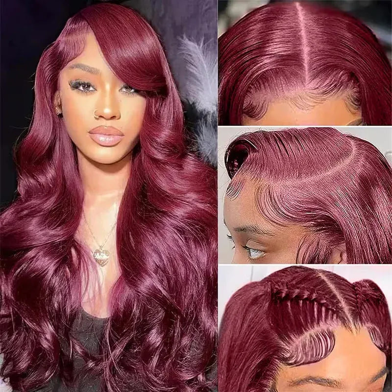 99J Burgundy Lace Front Wigs Human Hair Body Wave 13X4 Natural HD Lace Wig Human Hair 40 46 Inches 200 Density  PrePlucked Wigs