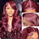 99J Burgundy Lace Front Wigs Human Hair Body Wave 13X4 Natural HD Lace Wig Human Hair 40 46 Inches 200 Density  PrePlucked Wigs