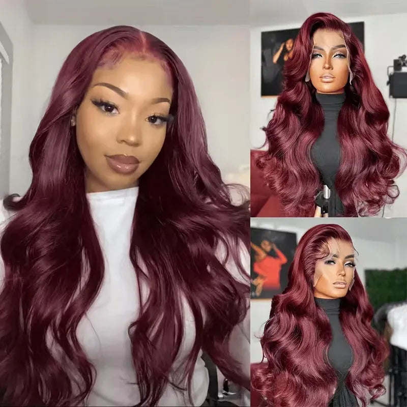 99J Burgundy Lace Front Wigs Human Hair Body Wave 13X4 Natural HD Lace Wig Human Hair 40 46 Inches 200 Density  PrePlucked Wigs