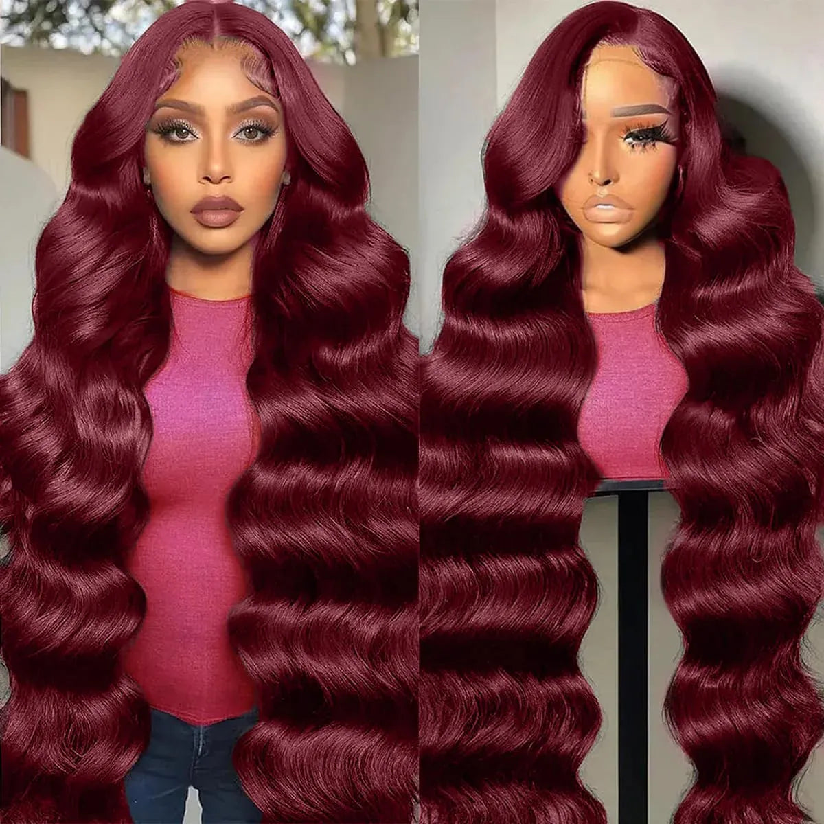 99J Burgundy Lace Front Wigs Human Hair Body Wave 13X4 Natural HD Lace Wig Human Hair 40 46 Inches 200 Density  PrePlucked Wigs