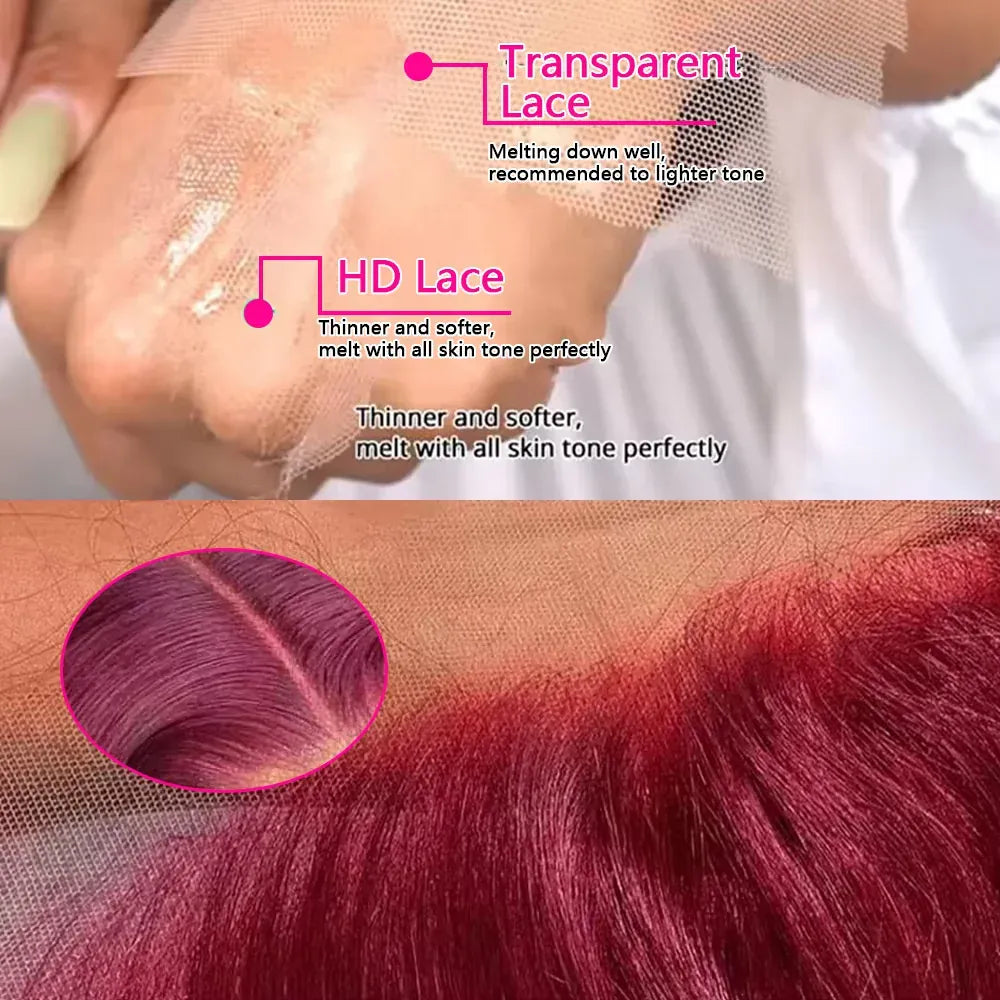 99J Straight Human Hair Wigs 13x6 HD Lace Frontal Wig Burgundy Human Hair Wig 13x4 HD Lace 220 Density Human Hair Wigs For Women