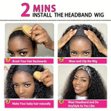 250 density human hair headband wig with water wave texture, full machine-made glueless design for Black women
