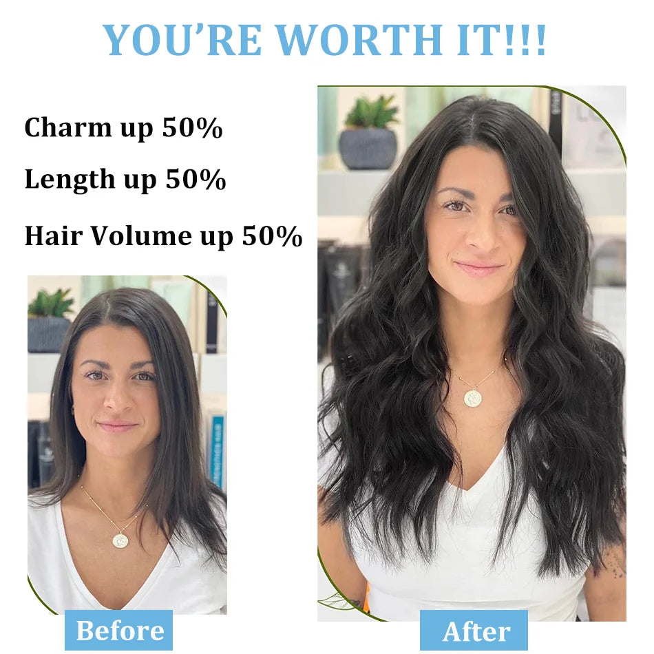 8-piece natural black Remy human hair clip-in extensions with 18 clips for women by HSF Marketplace