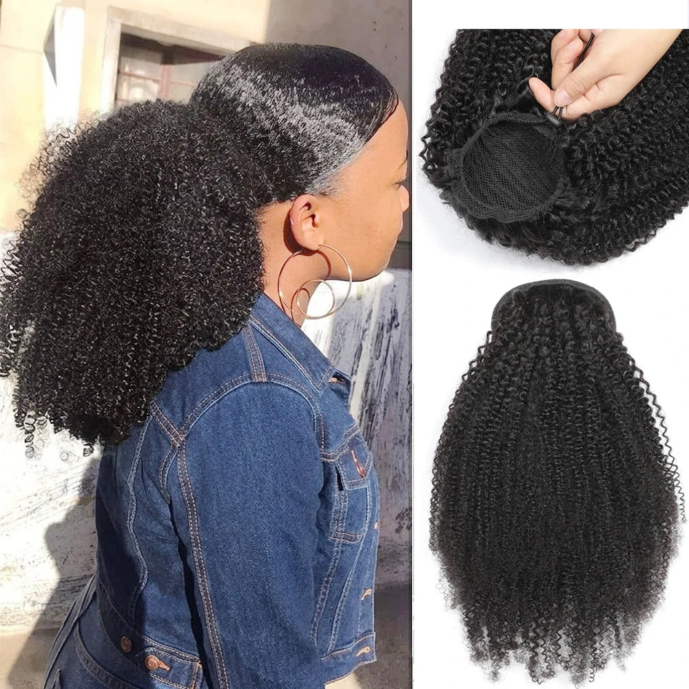 Vietnamese 100% human hair kinky curly drawstring ponytail extension in natural texture