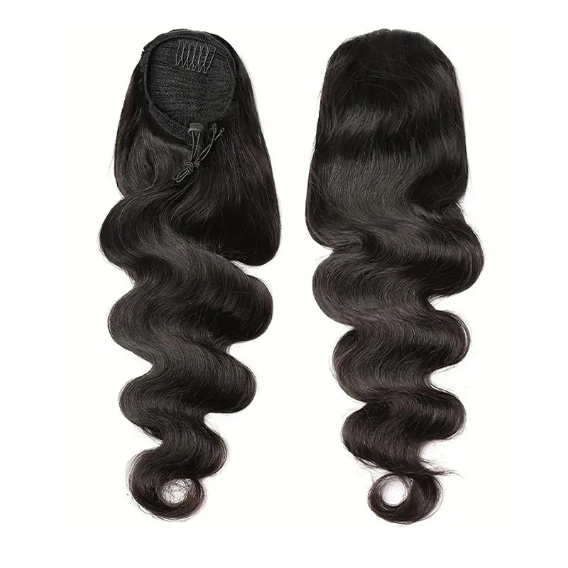 HSF Marketplace Brazilian Remy human hair body wave drawstring clip-in ponytail in natural color