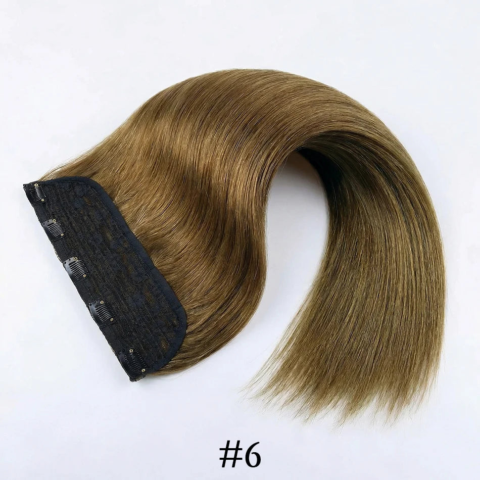 Brazilian Remy human hair clip-in one-piece extension in natural straight style with seamless clips