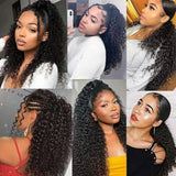 Deep wave curly drawstring ponytail extensions with clip-in human hair in natural #1B for Black women