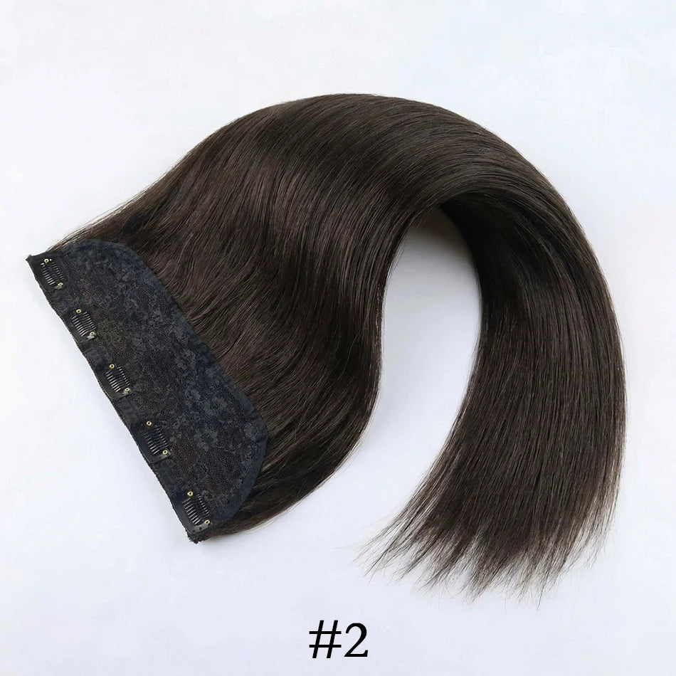 Brazilian Remy human hair one-piece clip-in extension, natural straight texture with seamless invisible clips