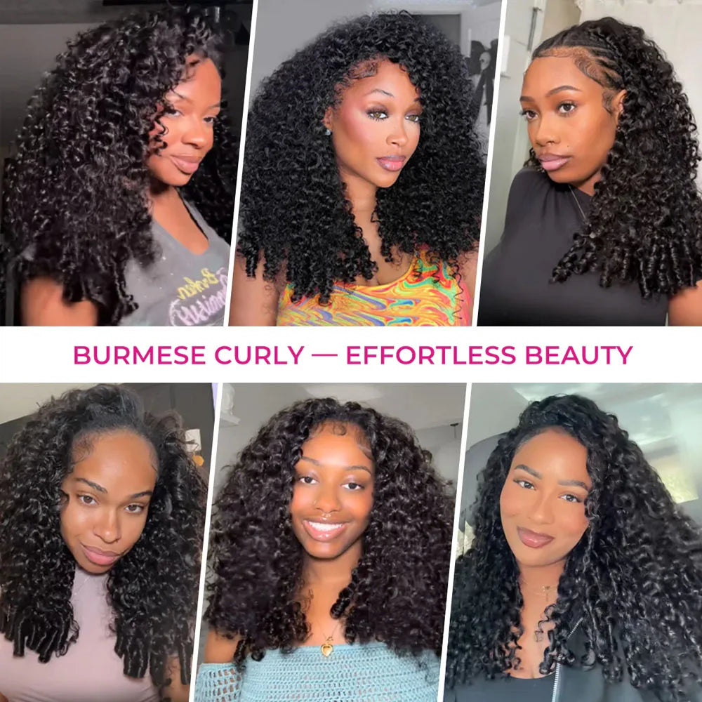 Burmese Curly Half Wig by HSF Marketplace featuring 250 density, glueless human hair with clip-in and flip-over design