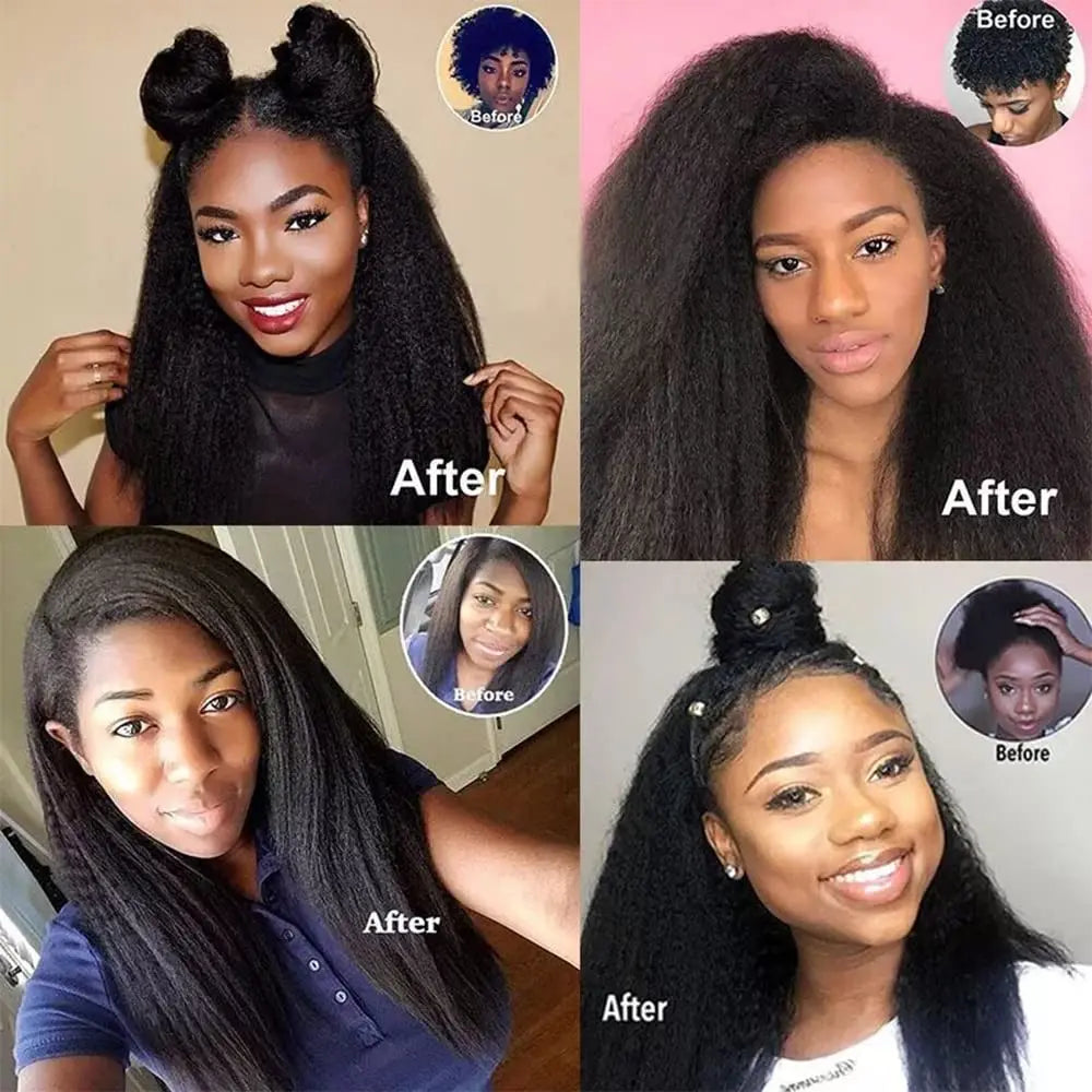 26-inch natural black Brazilian human hair kinky straight clip-in extensions, 8-piece 120g set